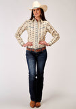Roper Womens Long Sleeve Snap Floral Stripe Western Shirt With Solid Piping On Front And Back Yokes Smile Pockets - Roper