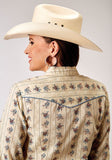 Roper Womens Long Sleeve Snap Floral Stripe Western Shirt With Solid Piping On Front And Back Yokes Smile Pockets - Roper