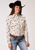 Roper Womens Long Sleeve Snap Vintage Floral Western Shirt With Solid Piping On Front And Back Yokes Smile Pockets - Roper