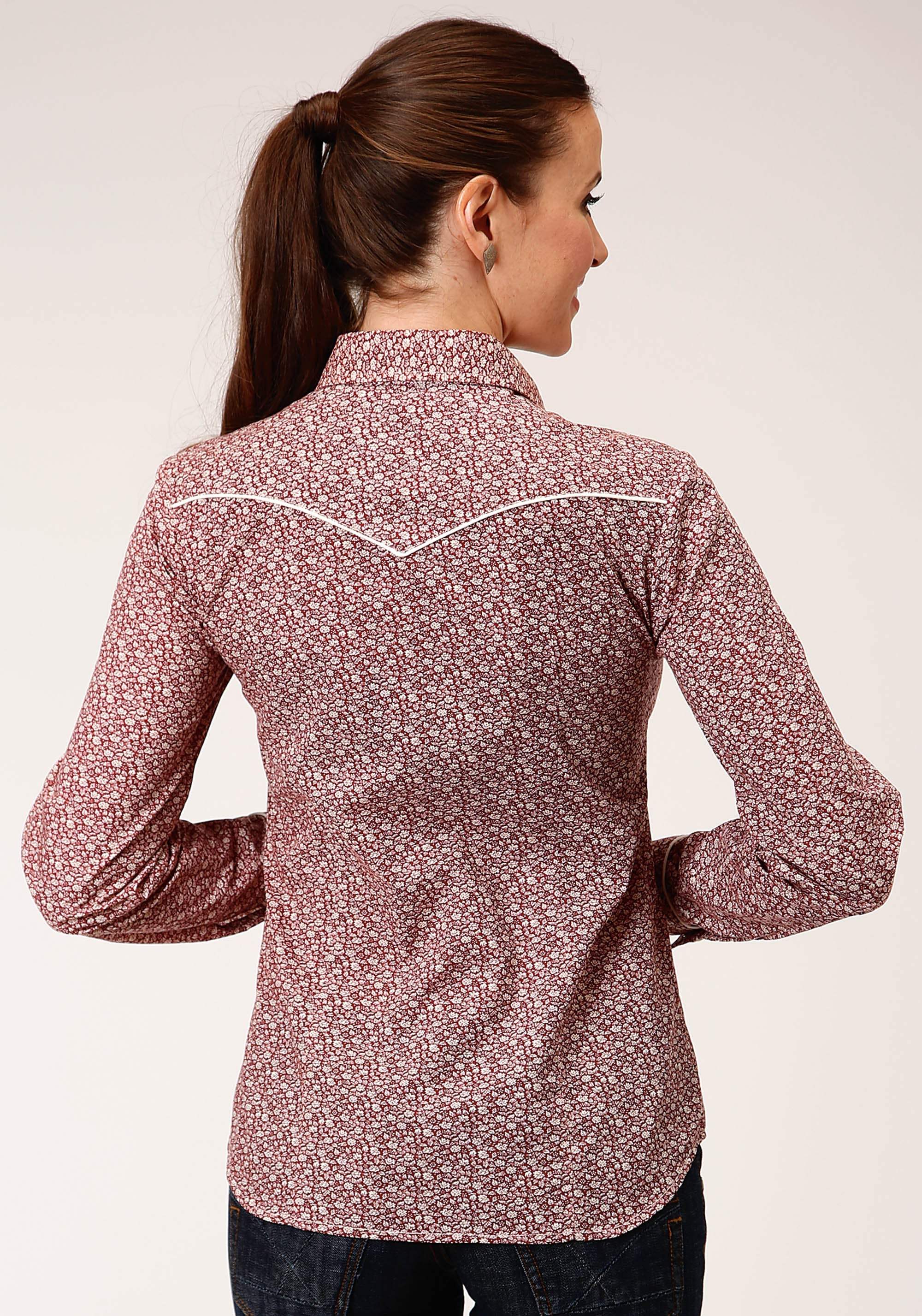 Roper Womens Long Sleeve Snap Red And Cream Vintage Floral Print Western Shirt - Roper - Flyclothing LLC