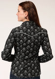 Roper Womens Long Sleeve Snap Black And Cream Floral Print Western Shirt - Roper