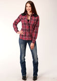Roper Womens Long Sleeve Snap Bright Red Plaid Western Shirt - Roper