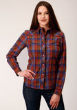 Roper Womens Long Sleeve Snap Wine And Peri Windowpane Western Shirt - Roper