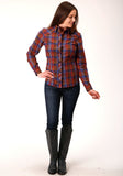 Roper Womens Long Sleeve Snap Wine And Peri Windowpane Western Shirt - Roper