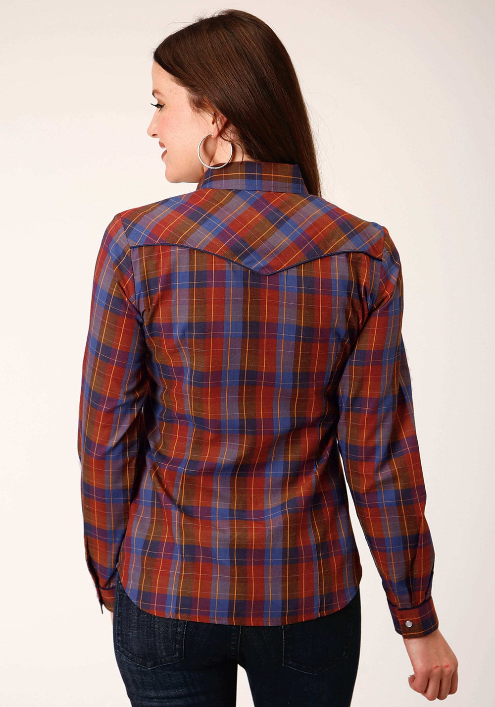 Roper Womens Long Sleeve Snap Wine And Peri Windowpane Western Shirt - Roper - Flyclothing LLC