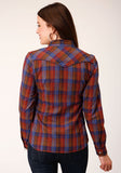 Roper Womens Long Sleeve Snap Wine And Peri Windowpane Western Shirt - Roper