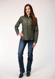 Roper Womens Long Sleeve Snap Grey Floral Tone On Tone Strip Western Shirt With Solid Piping And Smile Pockets - Roper
