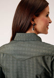Roper Womens Long Sleeve Snap Grey Floral Tone On Tone Strip Western Shirt With Solid Piping And Smile Pockets - Roper