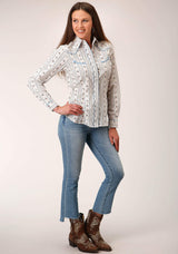 Roper Womens Long Sleeve Snap Brown And Blue Wallpaper Stripe Western Shirt - Roper - Flyclothing LLC