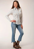 Roper Womens Long Sleeve Snap Brown And Blue Wallpaper Stripe Western Shirt - Roper
