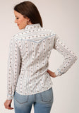 Roper Womens Long Sleeve Snap Brown And Blue Wallpaper Stripe Western Shirt - Roper