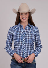 Womens Roper Mulit Blue  White Plaid Long Sleeve Snap Shirt