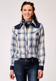Roper Womens Long Sleeve Snap Madris Plaid Plaid Western Shirt With Piping Solid Yokes Smile Pockets - Roper