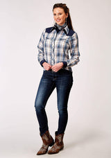 Roper Womens Long Sleeve Snap Madris Plaid Plaid Western Shirt With Piping Solid Yokes Smile Pockets - Roper - Flyclothing LLC