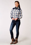 Roper Womens Long Sleeve Snap Madris Plaid Plaid Western Shirt With Piping Solid Yokes Smile Pockets - Roper