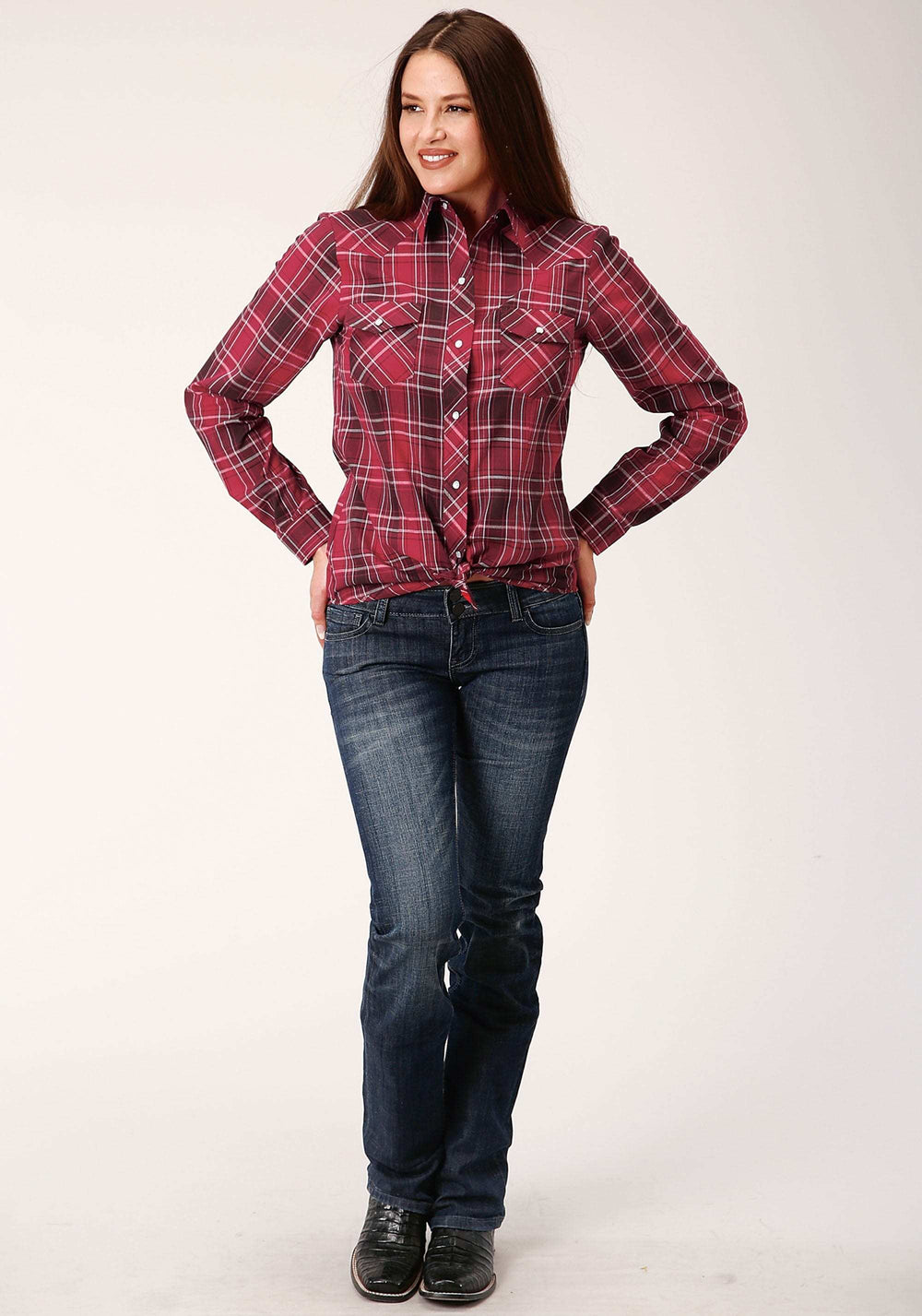 Roper Womens Long Sleeve Snap Bright Red Plaid Western Shirt - Roper - Flyclothing LLC