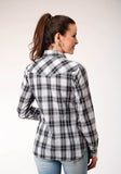 Roper Womens Long Sleeve Snap Black Aqua Grey Plaid Western Shirt - Roper