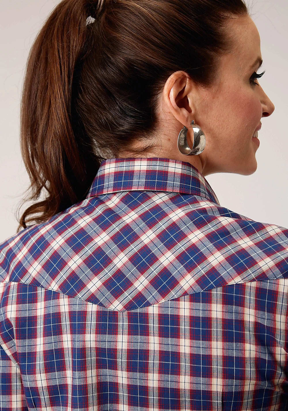 Roper Womens Long Sleeve Snap Navy Red Cream Windowpane Plaid Western Shirt - Roper - Flyclothing LLC
