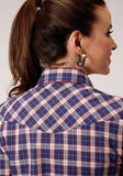 Roper Womens Long Sleeve Snap Navy Red Cream Windowpane Plaid Western Shirt - Roper