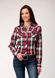 Roper Womens Long Sleeve Snap Red Black Grey Plaid Western Shirt - Roper