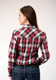 Roper Womens Long Sleeve Snap Red Black Grey Plaid Western Shirt - Roper