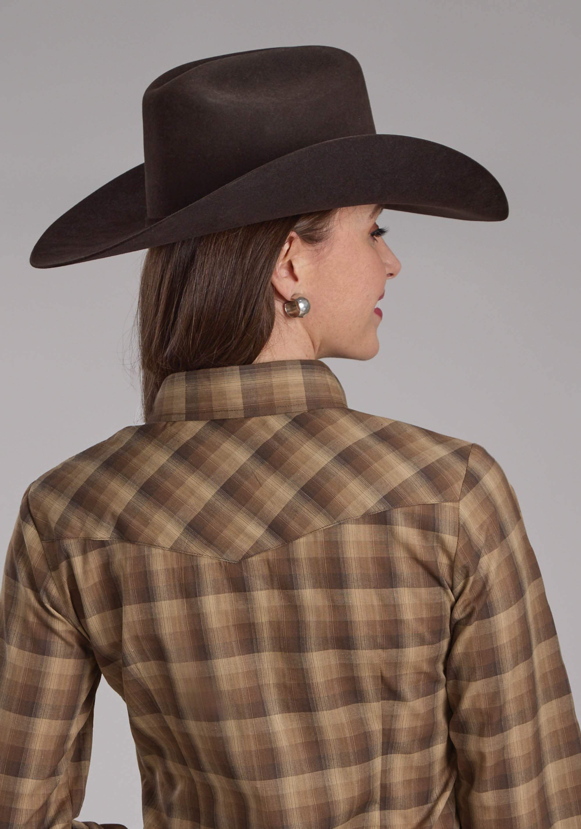 Roper Womens Brown And Tan Ombre Plaid Long Sleeve Snap Western Shirt - Roper - Flyclothing LLC