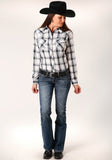 Roper Womens Long Sleeve Snap White  Black  Grey Plaid Western Shirt - Roper