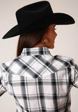 Roper Womens Long Sleeve Snap White  Black  Grey Plaid Western Shirt - Roper