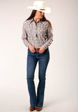 Roper Womens Long Sleeve Snap Navy  Gold  Rust Windowpaind Plaid Western Shirt - Roper