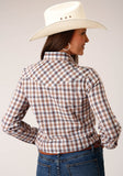 Roper Womens Long Sleeve Snap Navy  Gold  Rust Windowpaind Plaid Western Shirt - Roper