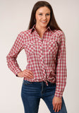 Roper Womens Long Sleeve Snap Red And Multi Colored Small Scale Western Shirt - Roper