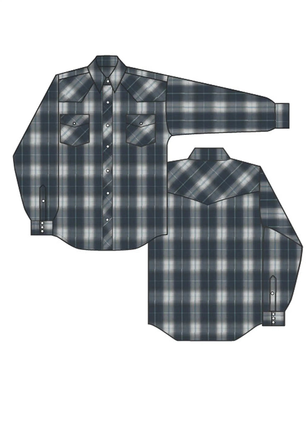 Roper Womens Long Sleeve Snap Navy Grey Ltblue Lg Scale Plaid Western Shirt - Roper