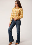 Roper Womens Long Sleeve Snap Yellow And Tangerine Plaid Western Shirt - Roper