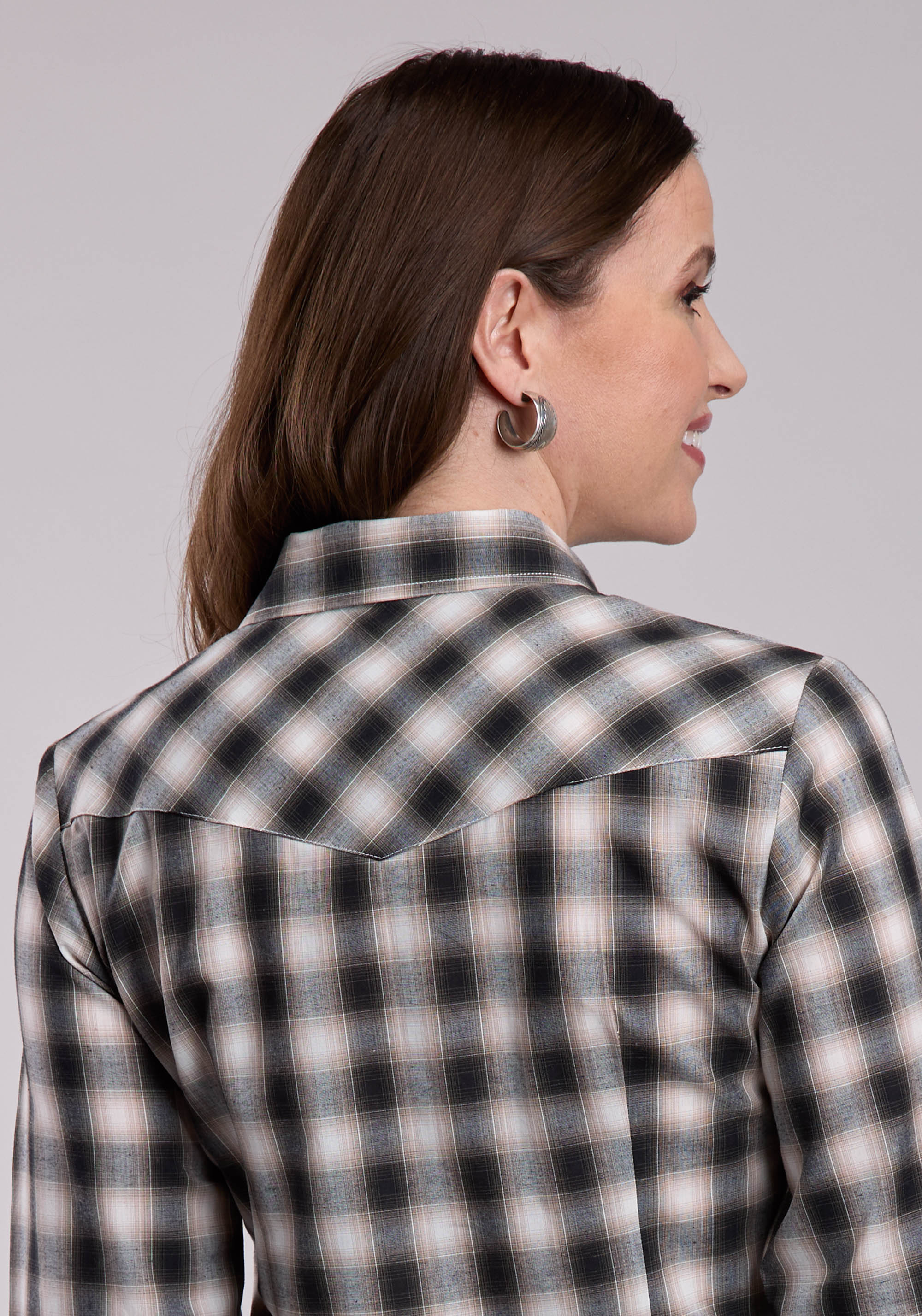 Womens Roper Black  Cream Plaid Long Sleeve Snap Shirt