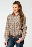 Roper Womens Long Sleeve Snap Brown Plaid Western Shirt - Roper