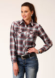 Roper Womens Long Sleeve Snap Red Black White Plaid Western Shirt - Roper