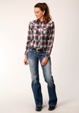 Roper Womens Long Sleeve Snap Red Black White Plaid Western Shirt - Roper