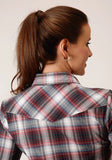 Roper Womens Long Sleeve Snap Red Black White Plaid Western Shirt - Roper