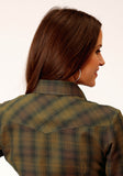 Roper Womens Long Sleeve Snap Black Gold Plaid Western Shirt - Roper