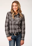 Roper Womens Long Sleeve Snap Chocolate And Cream Plaid Western Shirt - Roper