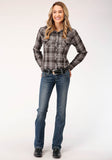 Roper Womens Long Sleeve Snap Chocolate And Cream Plaid Western Shirt - Roper