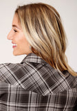 Roper Womens Long Sleeve Snap Chocolate And Cream Plaid Western Shirt - Roper