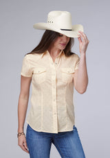 Roper Womens Cream White Diamond Wallpaper Print Short Sleeve Snap Wes