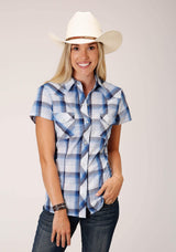 Roper Womens Short Sleeve Snap Mulit Blue White Plaid Western Shirt - Roper - Flyclothing LLC