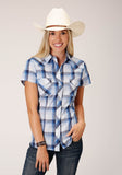 Roper Womens Short Sleeve Snap Mulit Blue White Plaid Western Shirt - Roper