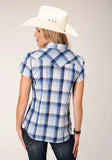Roper Womens Short Sleeve Snap Mulit Blue White Plaid Western Shirt - Roper
