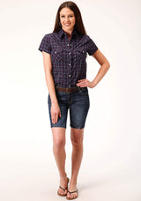 Roper Womens Short Sleeve Snap Navy Red White Windowpane Plaid Western Shirt - Roper - Flyclothing LLC
