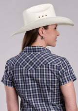 Womens Roper Navy Plaid Short Sleeve Snap Shirt