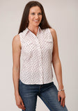 Roper Womens Sleeveless Snap White And Red Floral Print Western Shirt - Roper