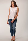 Roper Womens Sleeveless Snap White And Red Floral Print Western Shirt - Roper